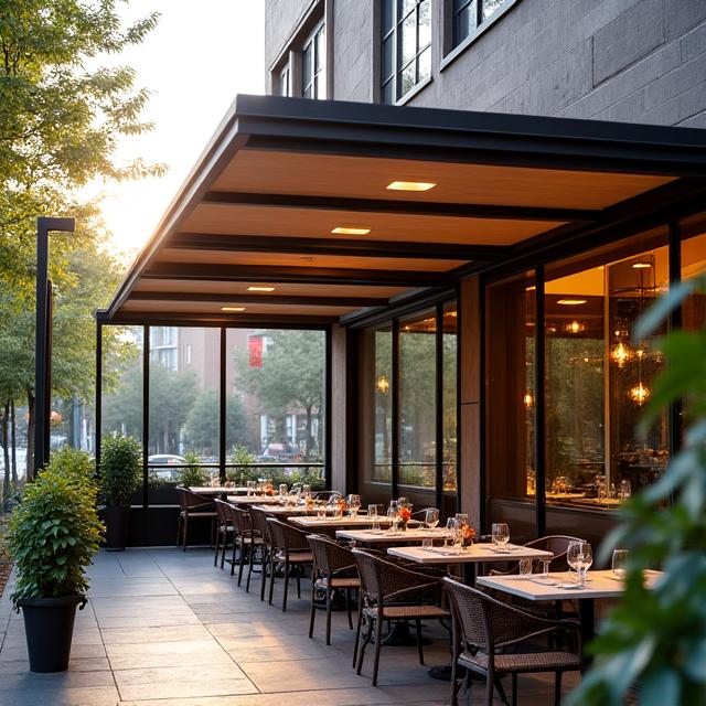 Wind screen installation for outdoor dining areas